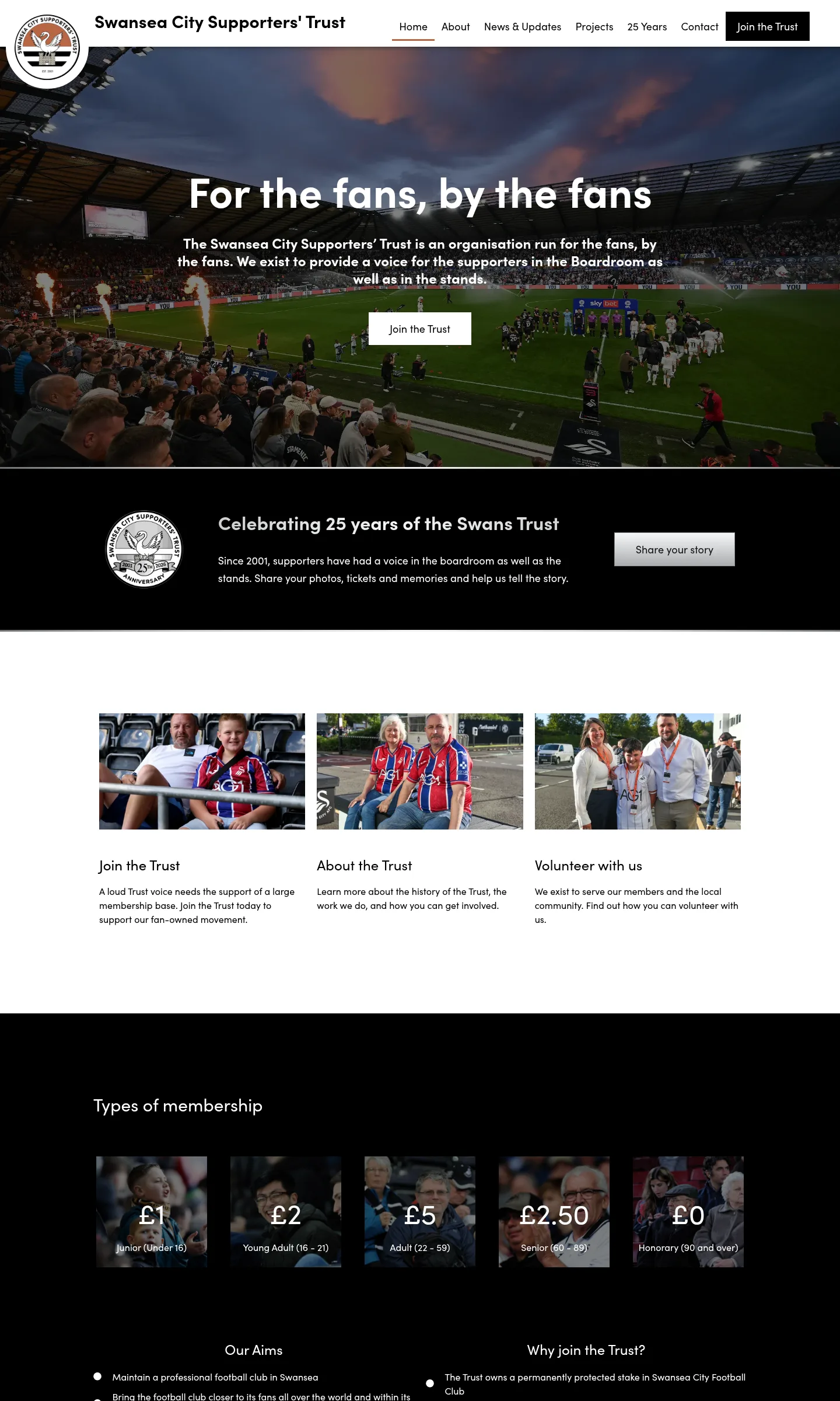 Swansea City Supporters Trust website homepage