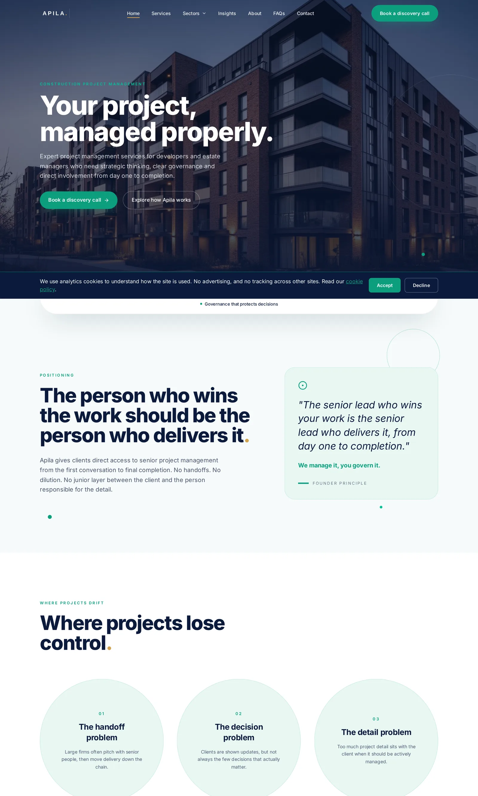 Apila construction project management website homepage