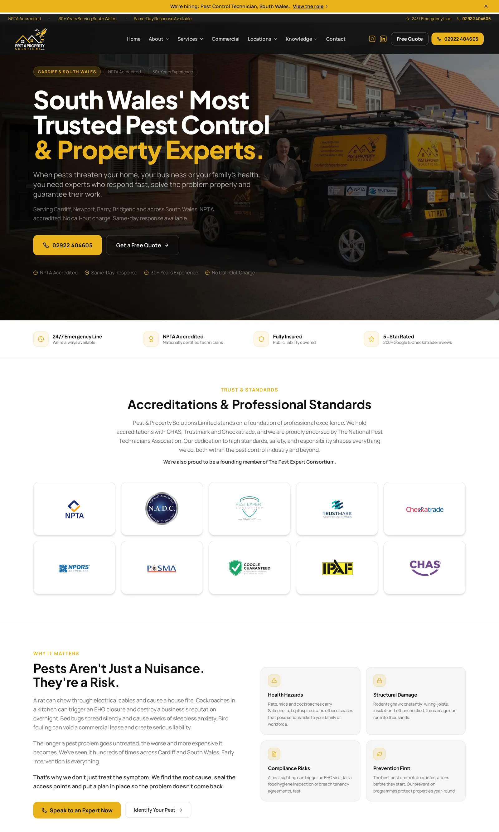 Pest and Property Solutions website homepage