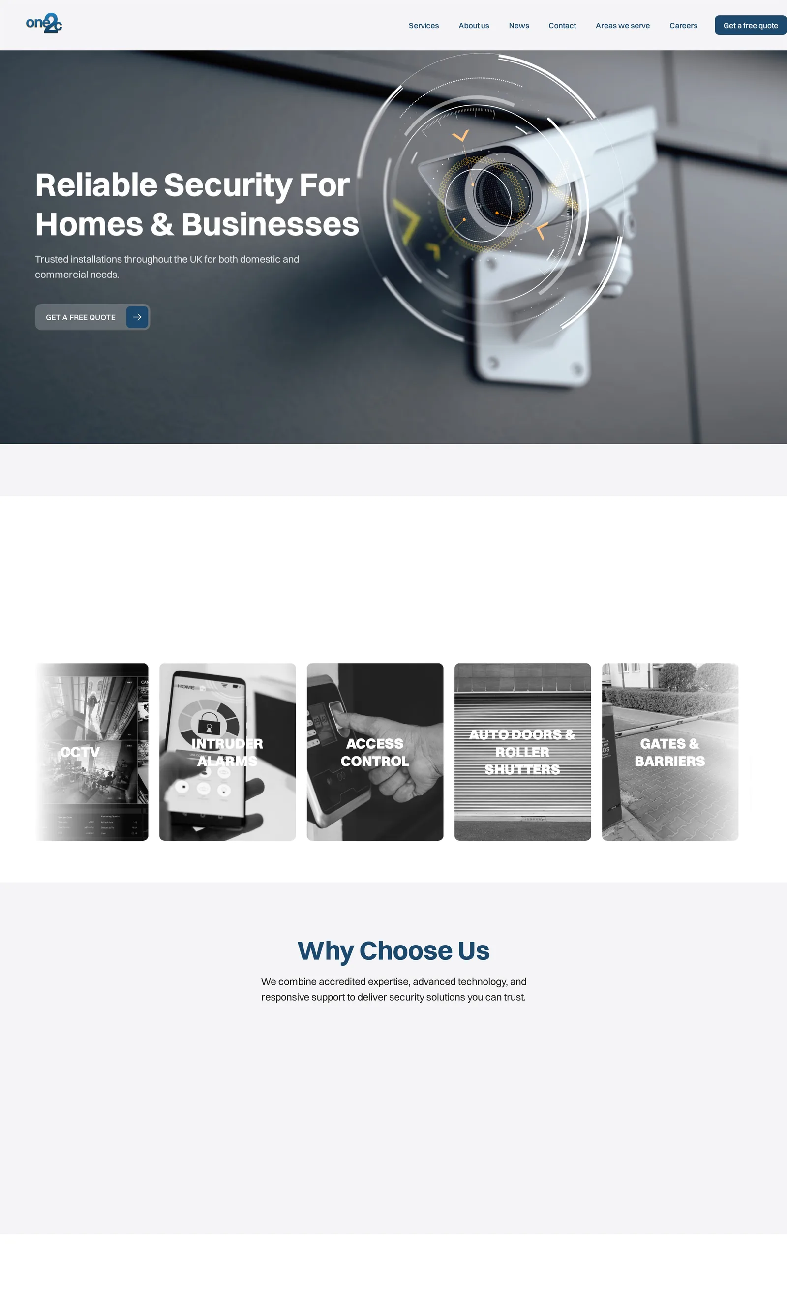 One2C security installations website homepage
