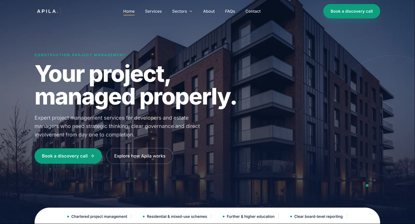 Apila construction project management website homepage