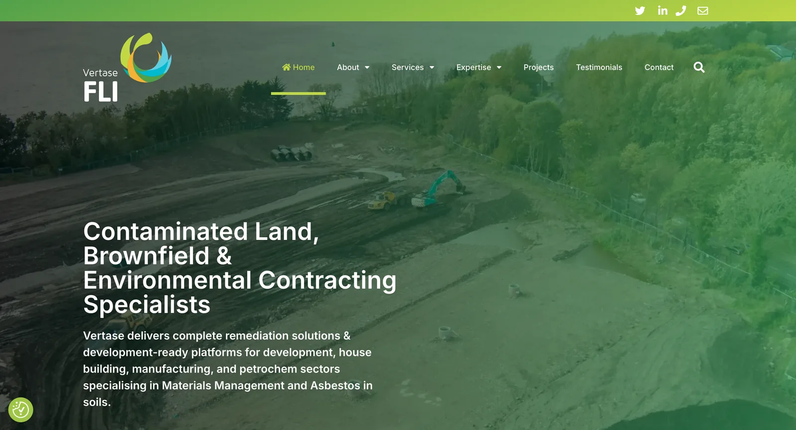 Vertase FLI environmental engineering website homepage
