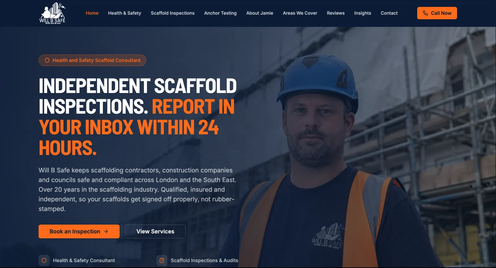 Will B Safe scaffold inspections website homepage